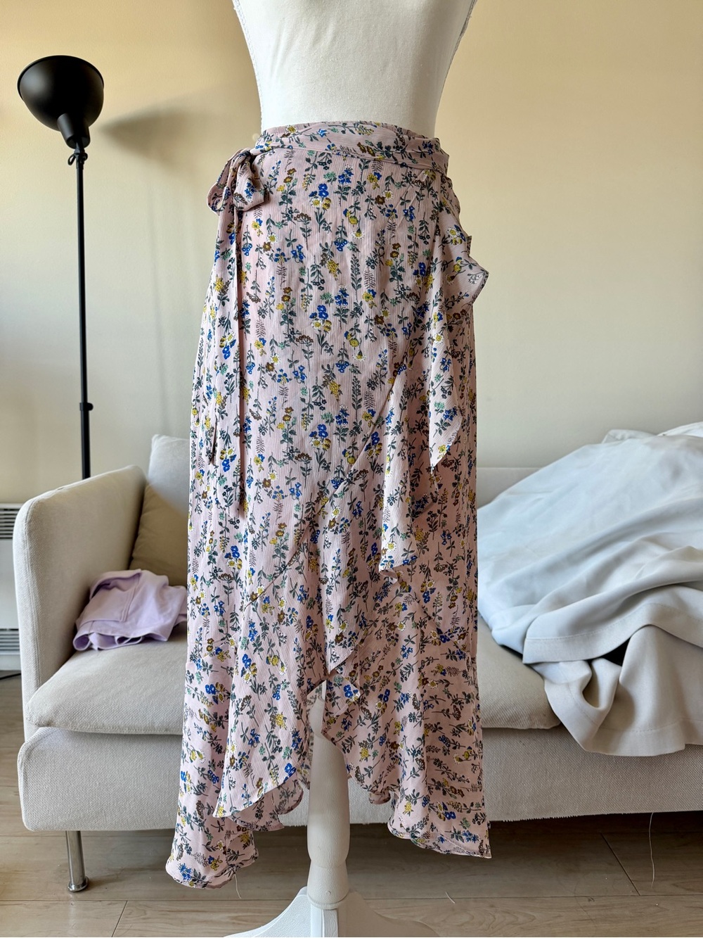 Floral Wrap Midi Skirt in Light Pink